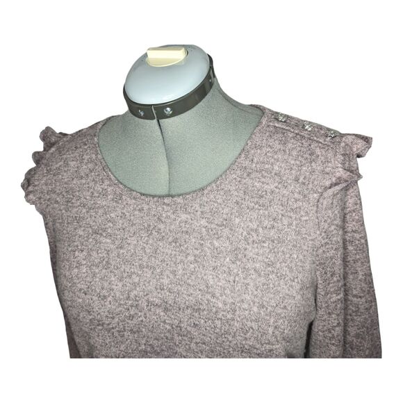 Women's Adrienne Vittadini Mauve Ruffle Soft Sweater, Size Large - Picture 6 of 8